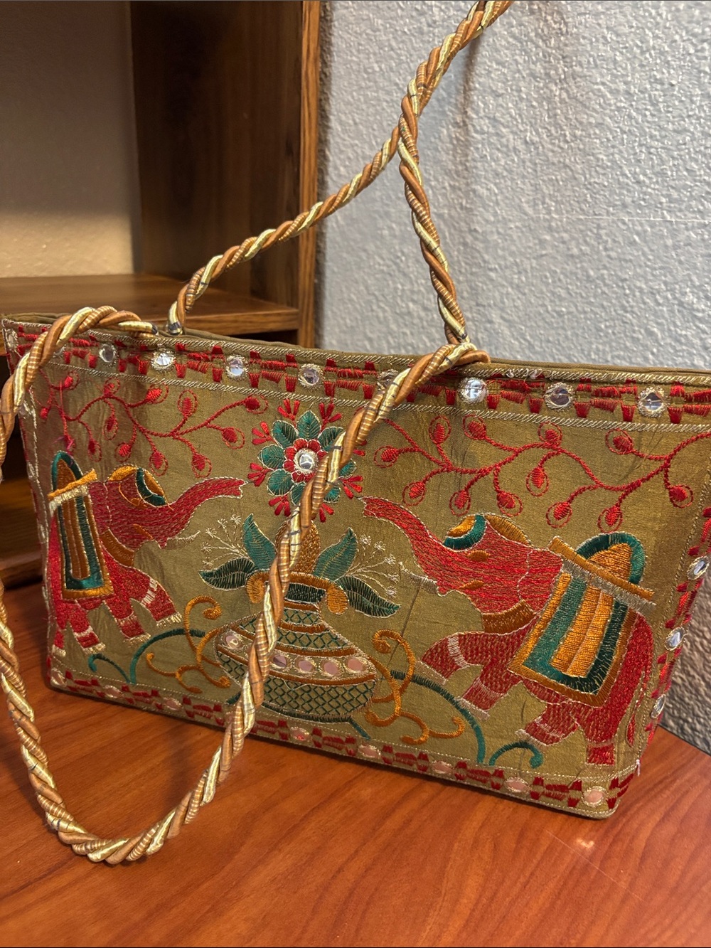 Handmade Embroidered Elephant Design Shoulder Bag Made in India - Multicolor